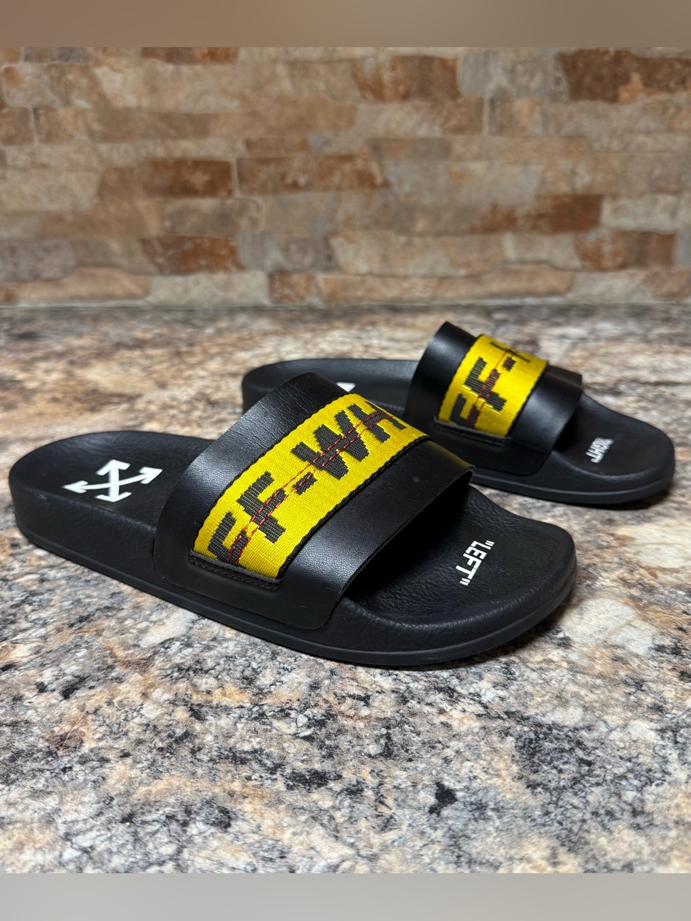 Off-White Industrial Belt Slides Black Yellow EU 37 US 6.5/7 Sandals